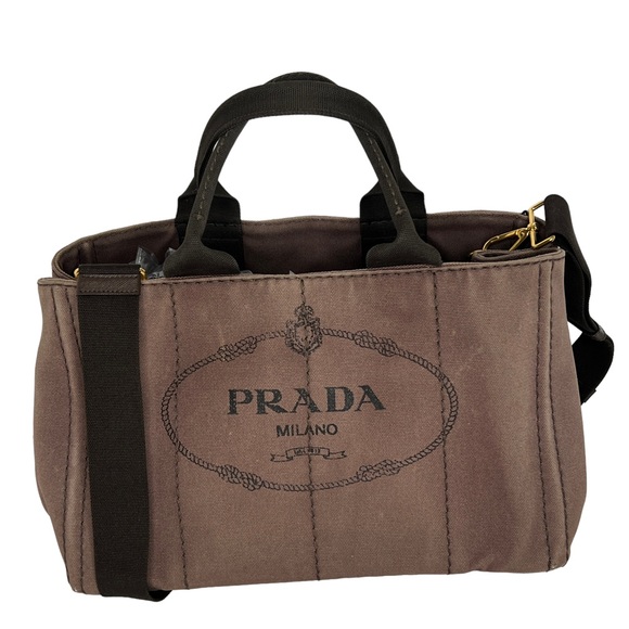 PRADA Canapa Brown Canvas Fabric Removable Crossbody Strap Tote Authentic Japan - Picture 16 of 16